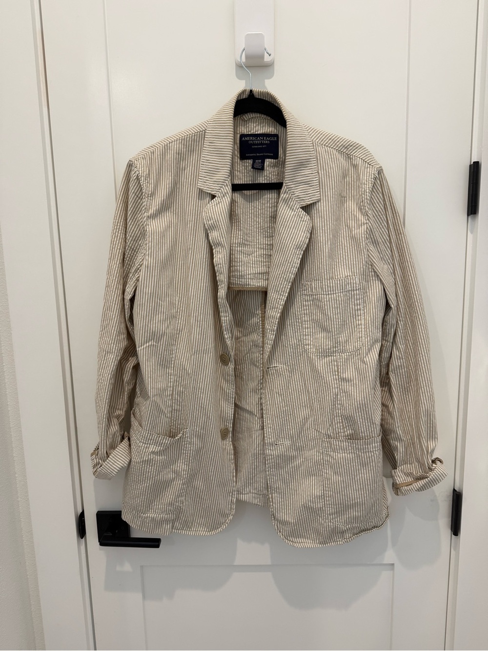 American Eagle Outfitters Beige Pinstripe Lightweight Shirt Jacket